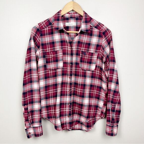 Abercrombie & Fitch Deep Red Plaid Button-up Two-pocket Long-sleeve Flannel - Picture 1 of 6